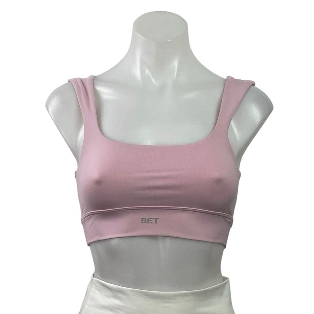 Set Active Women's Pink Square Neck Yoga Workout Athletic Sports Bra Crop Top S